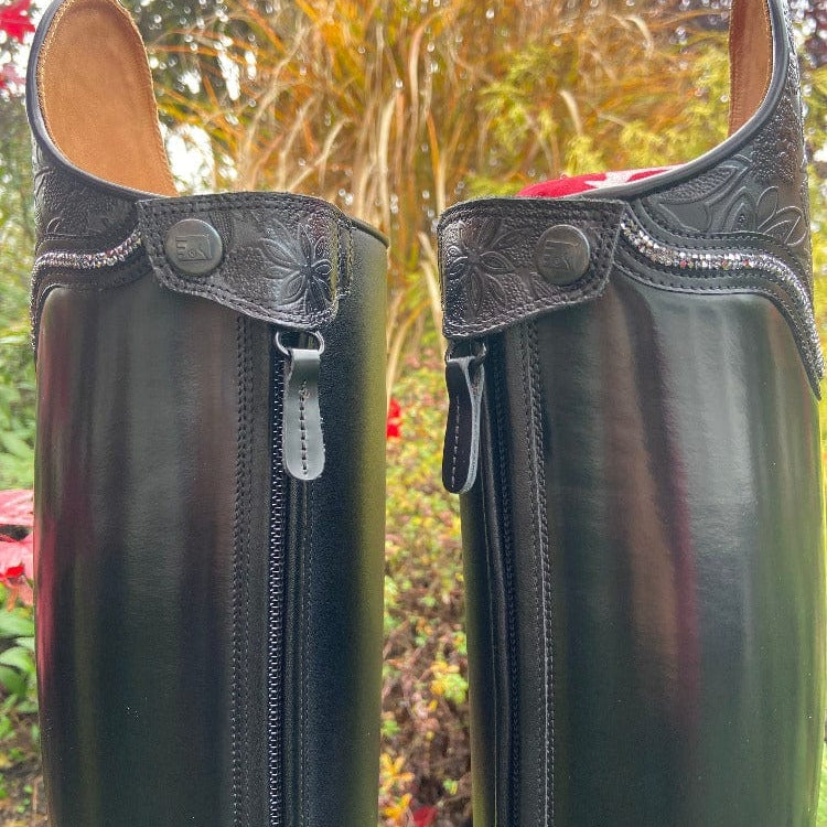 Custom DeNiro Raffello Dressage Boot - Brushed Black with Erika Greta Grey and Swarovski Fineline