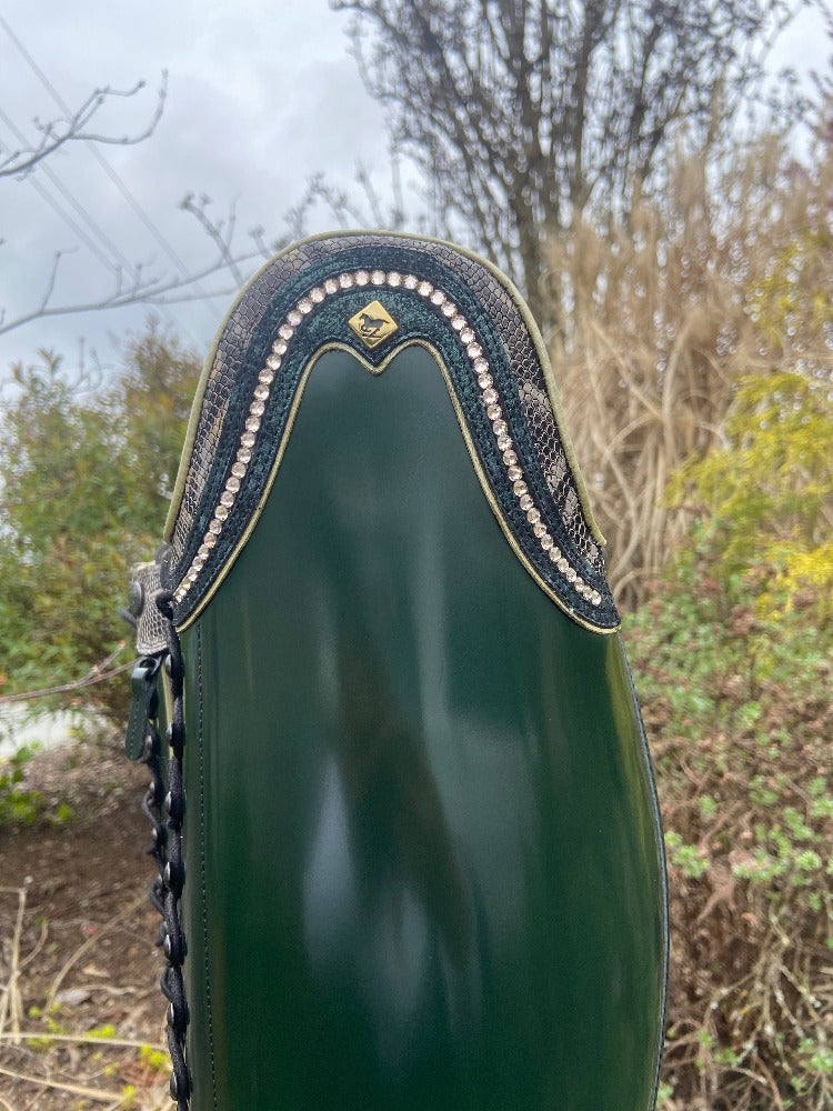 Custom DeNiro Tintoretto Dressage Boot - Brushed Green with Rondine Top in Sakra Grey