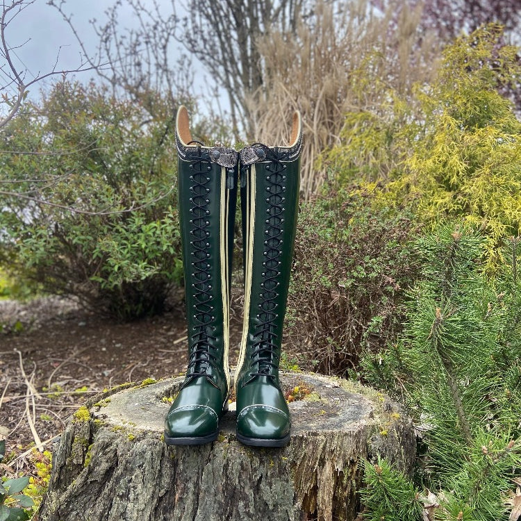 Custom DeNiro Tintoretto Dressage Boot - Brushed Green with Rondine Top in Sakra Grey