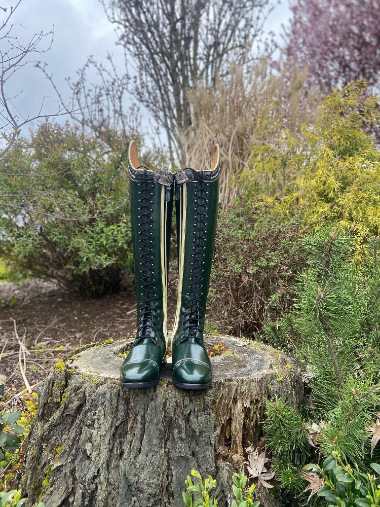 Custom DeNiro Tintoretto Dressage Boot - Brushed Green with Rondine Top in Sakra Grey