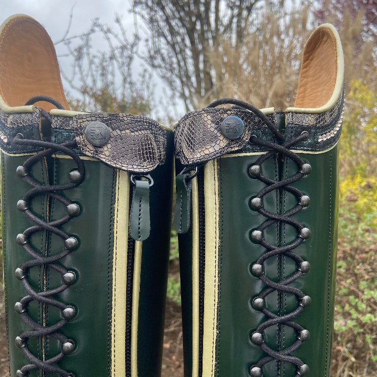Custom DeNiro Tintoretto Dressage Boot - Brushed Green with Rondine Top in Sakra Grey
