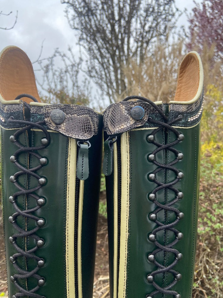 Custom DeNiro Tintoretto Dressage Boot - Brushed Green with Rondine Top in Sakra Grey