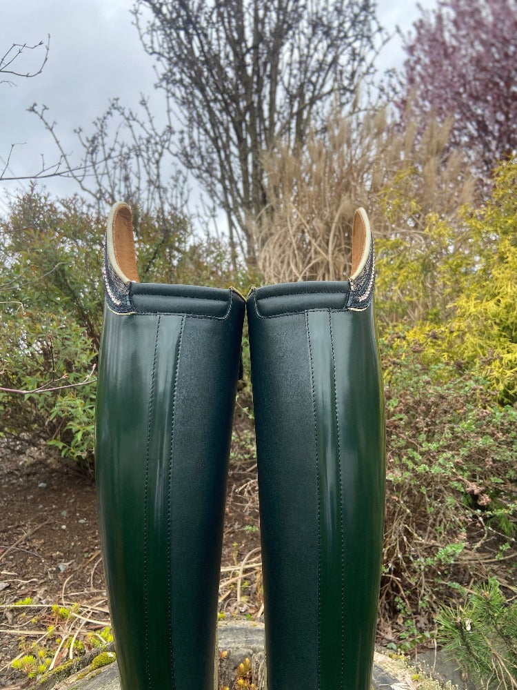 Custom DeNiro Tintoretto Dressage Boot - Brushed Green with Rondine Top in Sakra Grey