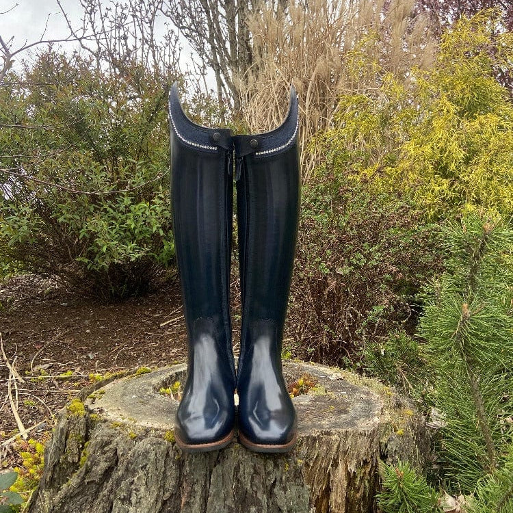 Custom Bellini Dressage Boot - Brushed Blue with Blue Stardust & Swarovski Rondine Top - 38 MA/M