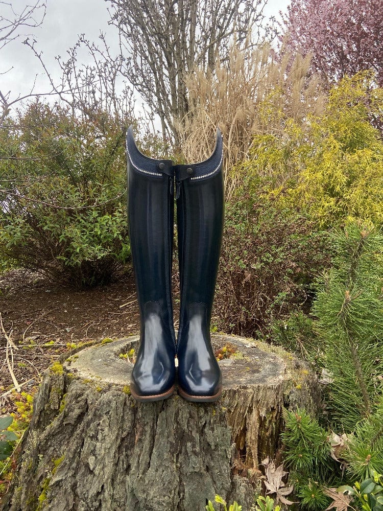 Custom Bellini Dressage Boot - Brushed Blue with Blue Stardust & Swarovski Rondine Top - 38 MA/M