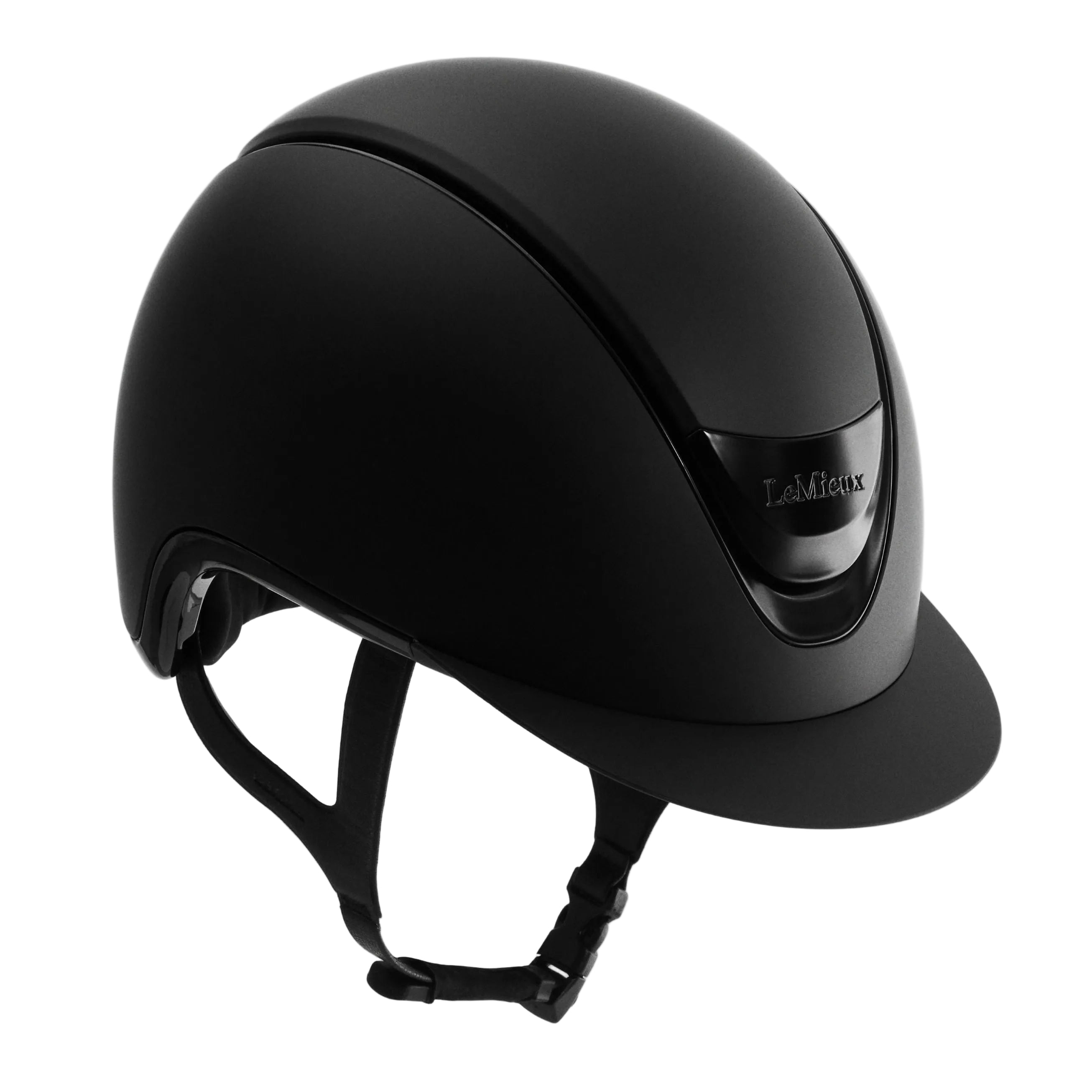 Black helmet with a visible brand logo on a light gray background