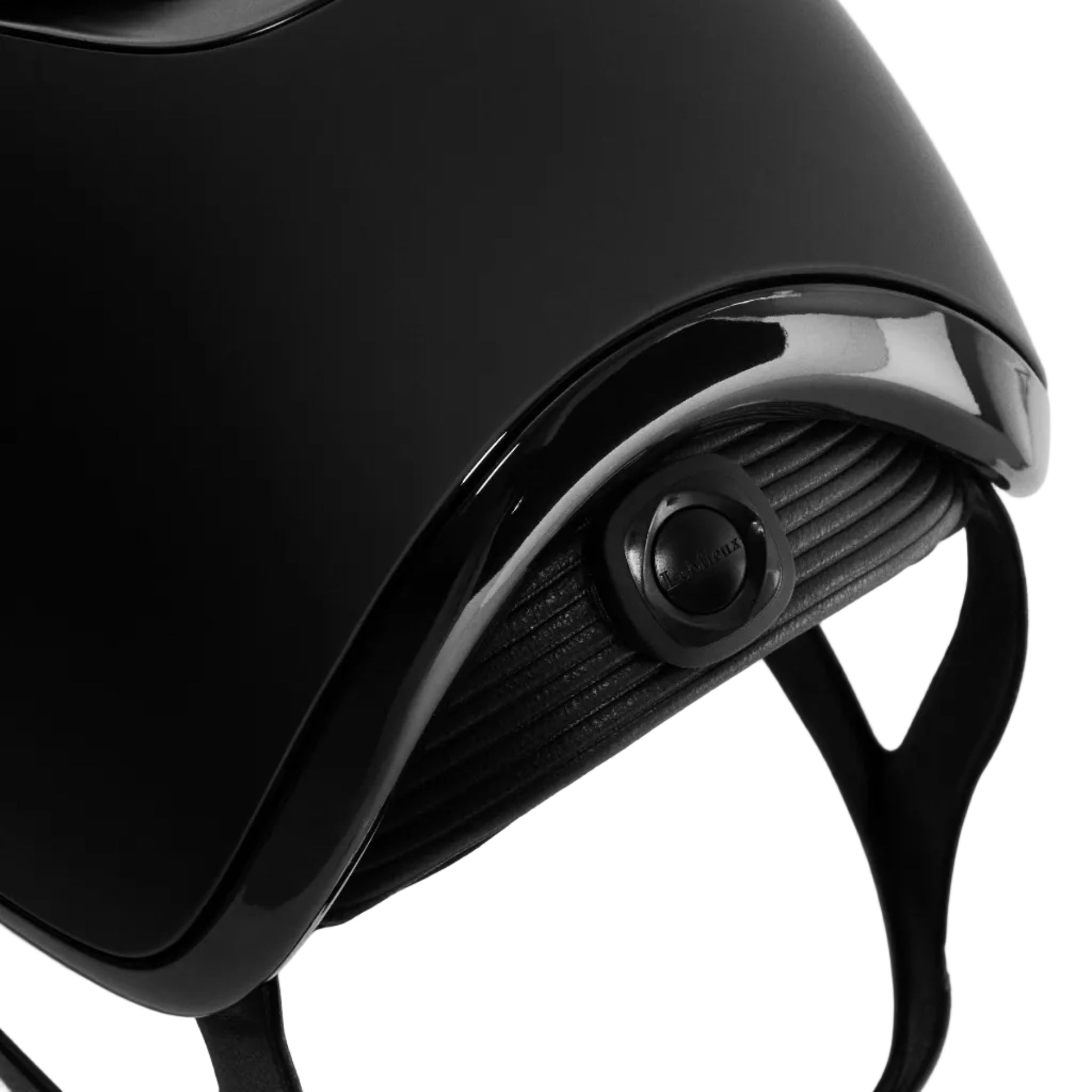 Black helmet with a camera on a white background