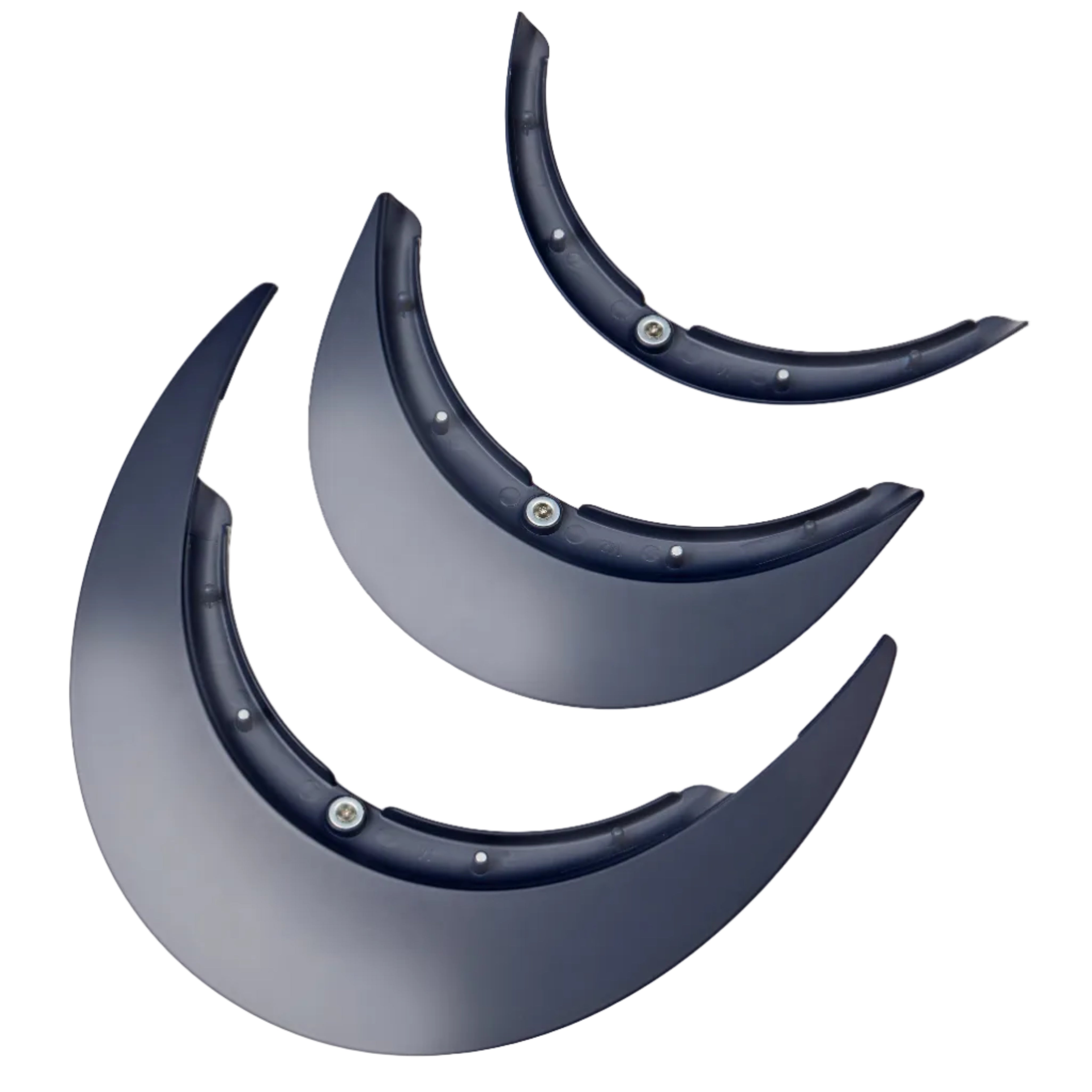 Set of three navy helmet visors on a white background