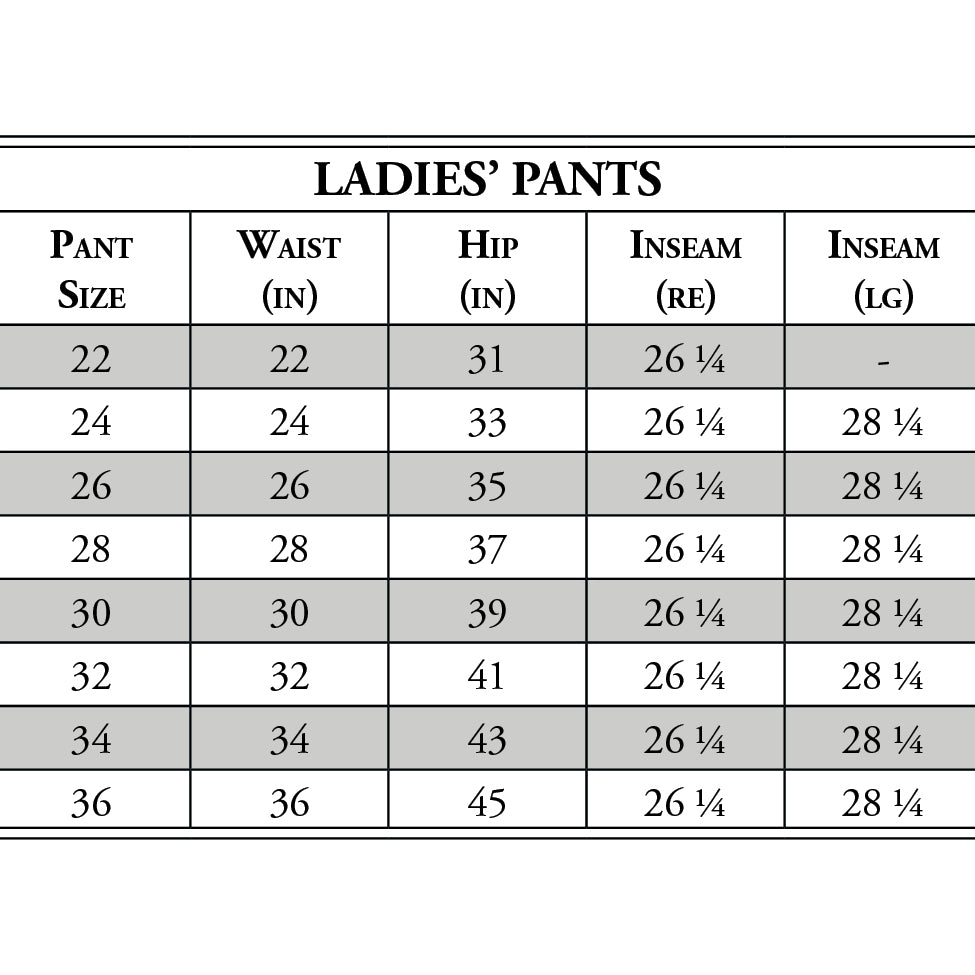 RJ Classics Olivia Knee Patch Breech - Size Chart