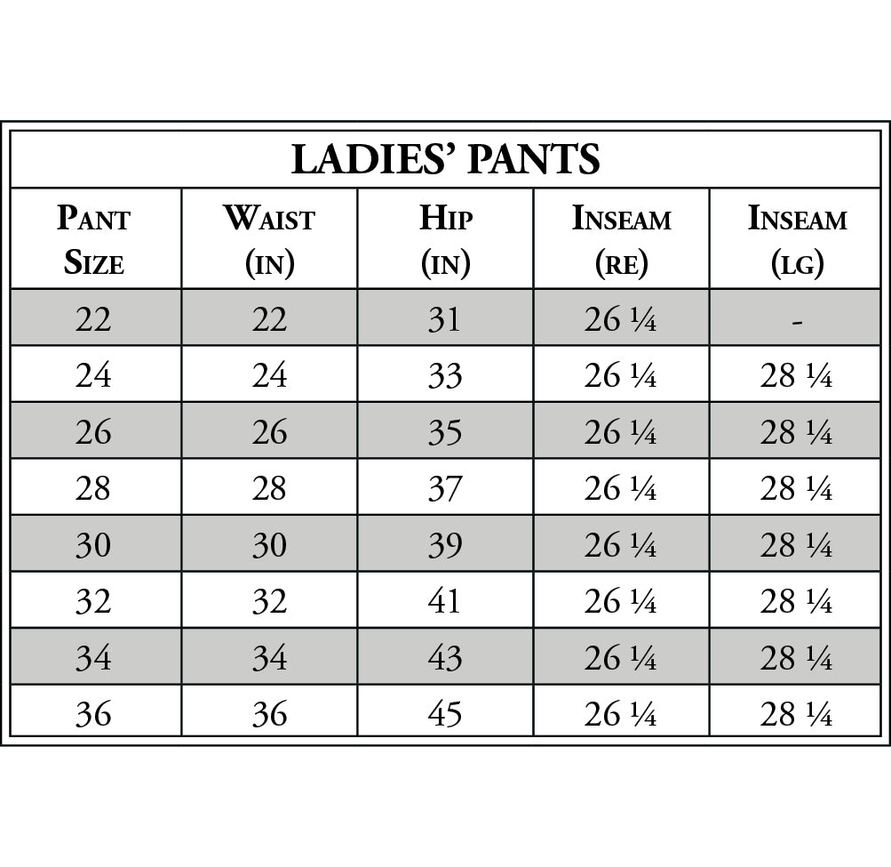 RJ Classics Olivia Knee Patch Breech - Size Chart