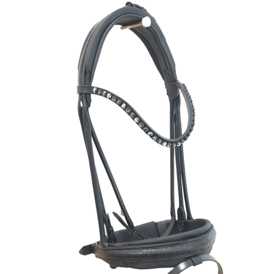 Otto Schumacher Munchen Feel Good Rolled Snaffle Bridle with Night Line Black Hardware and Curly Black