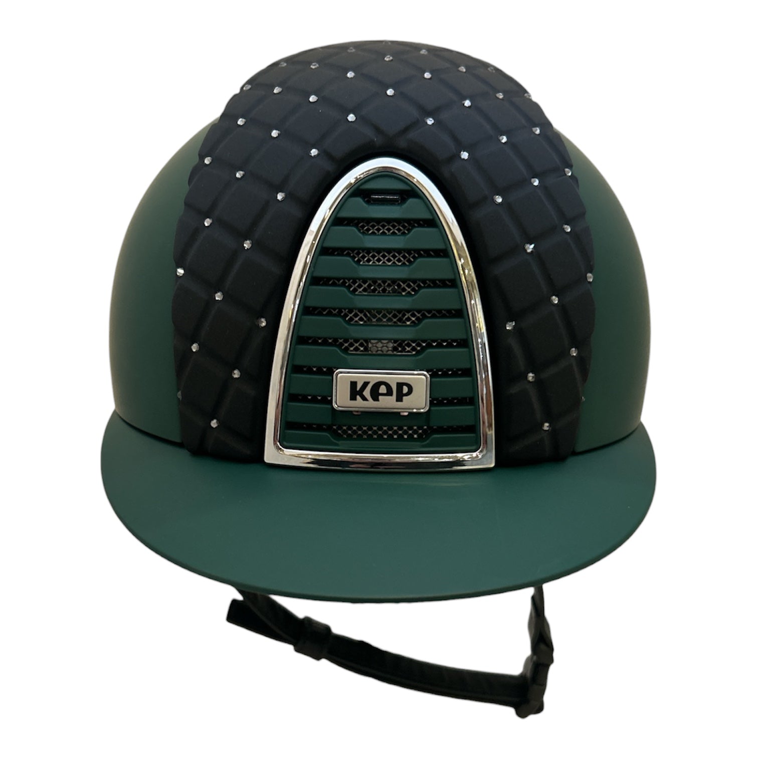 KEP Cromo 2.0 Textile Green Jaguar with Black Satin Cross Front Insert Helmet