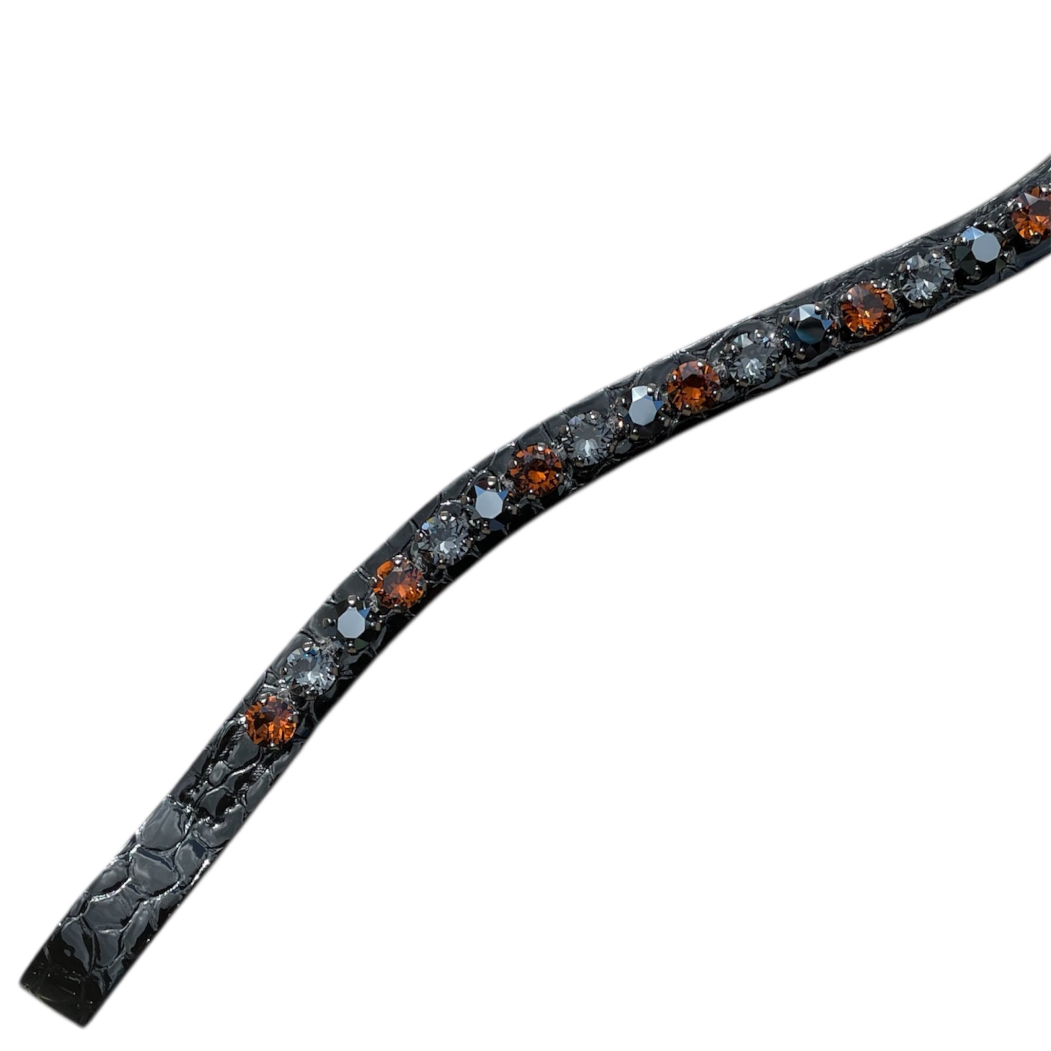 Otto Schumacher Browband - 8mm Rivoli XS Black Patent Croc, Smoked Topaz, Silver Night, Hematite