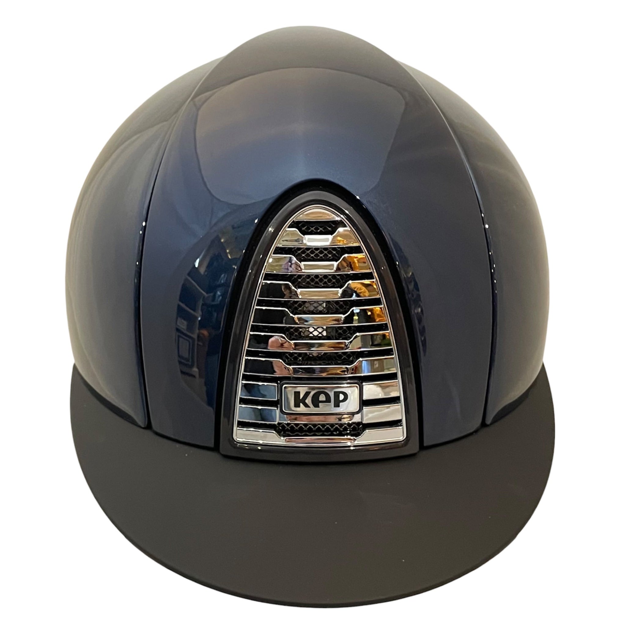 KEP Cromo 2.0 Shine Blue with Matte Black Peak and Beige Harness Helmet
