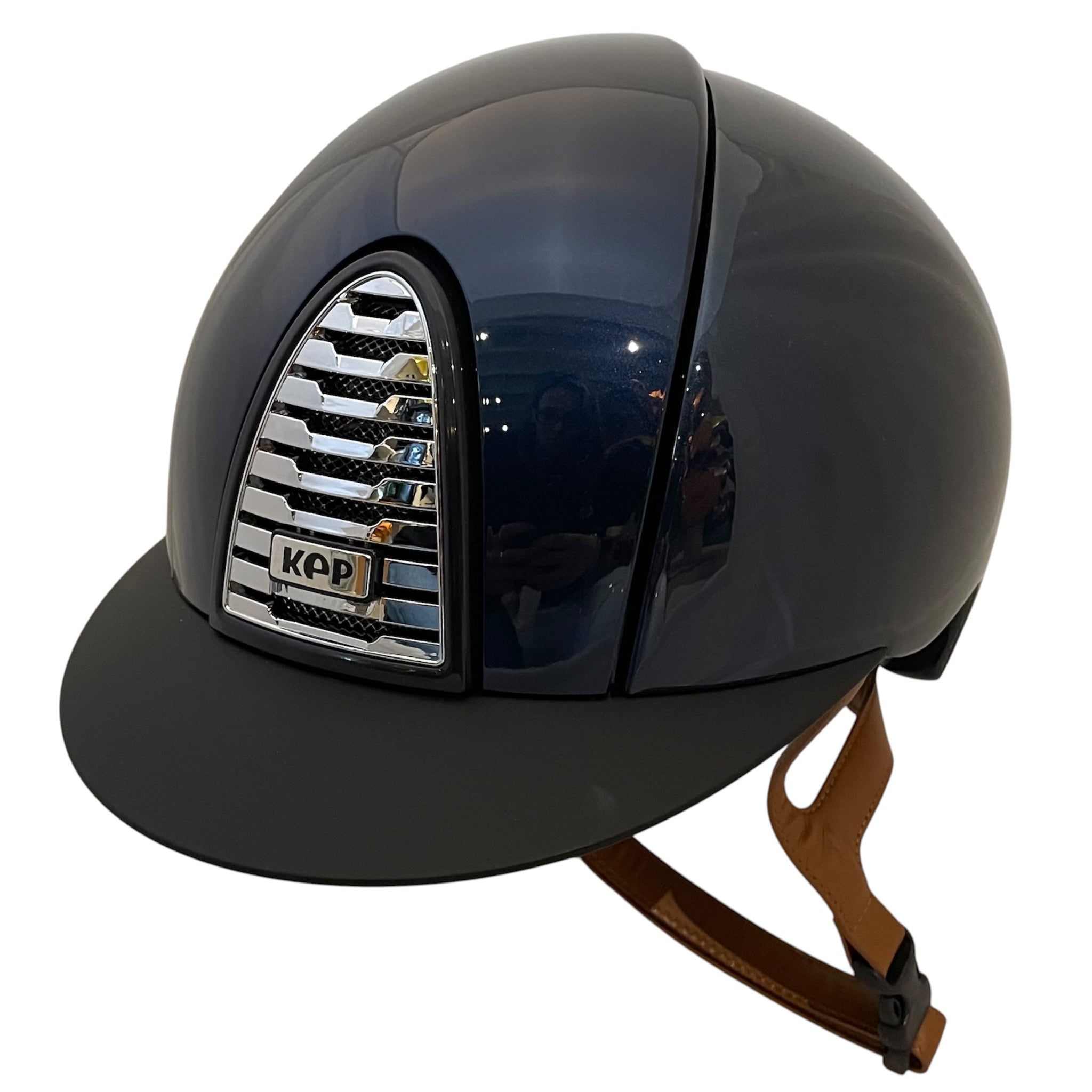 KEP Cromo 2.0 Shine Blue with Matte Black Peak and Beige Harness Helmet