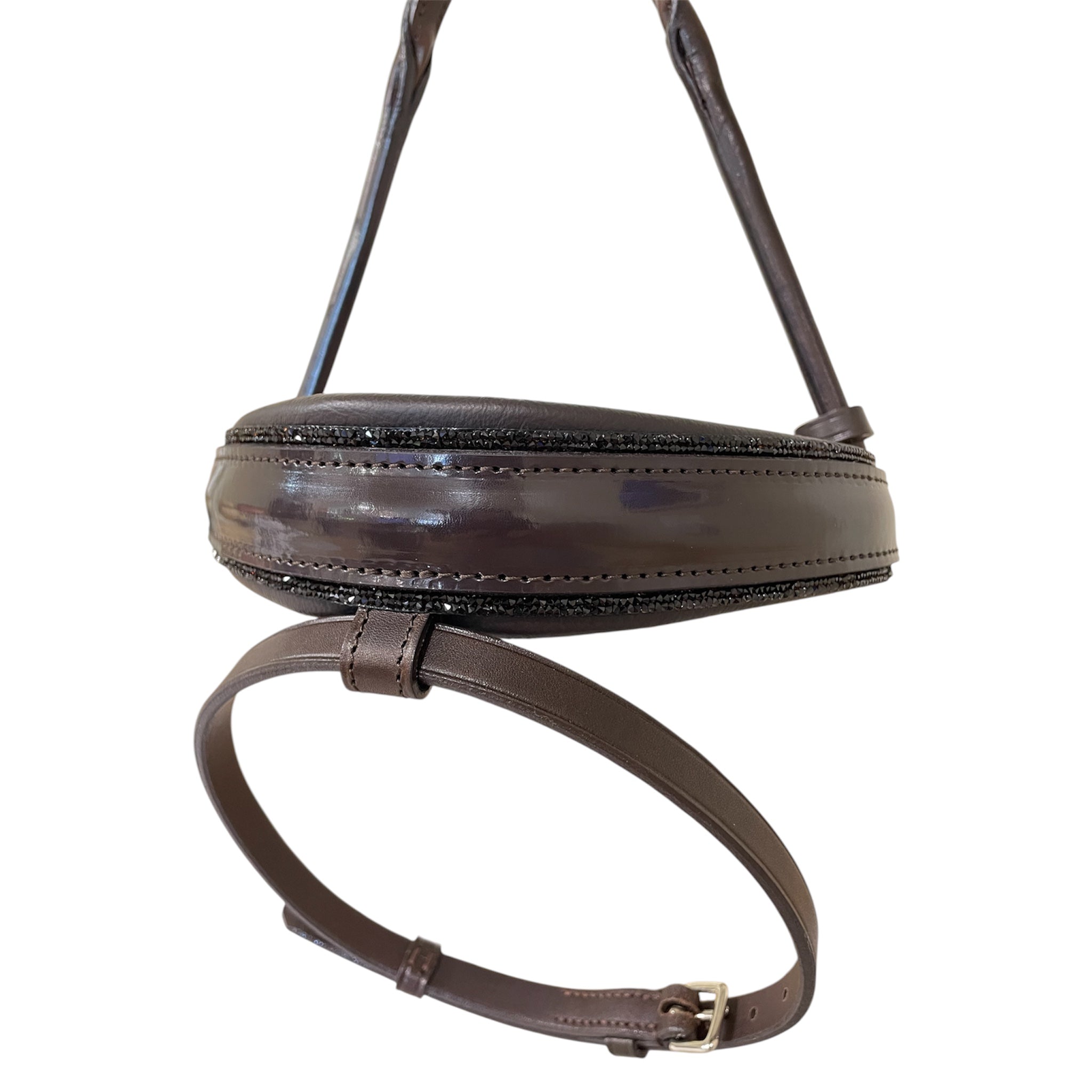 Otto Schumacher Bellevue Chocolate Snaffle Caveson in Patent Brown with Fineline