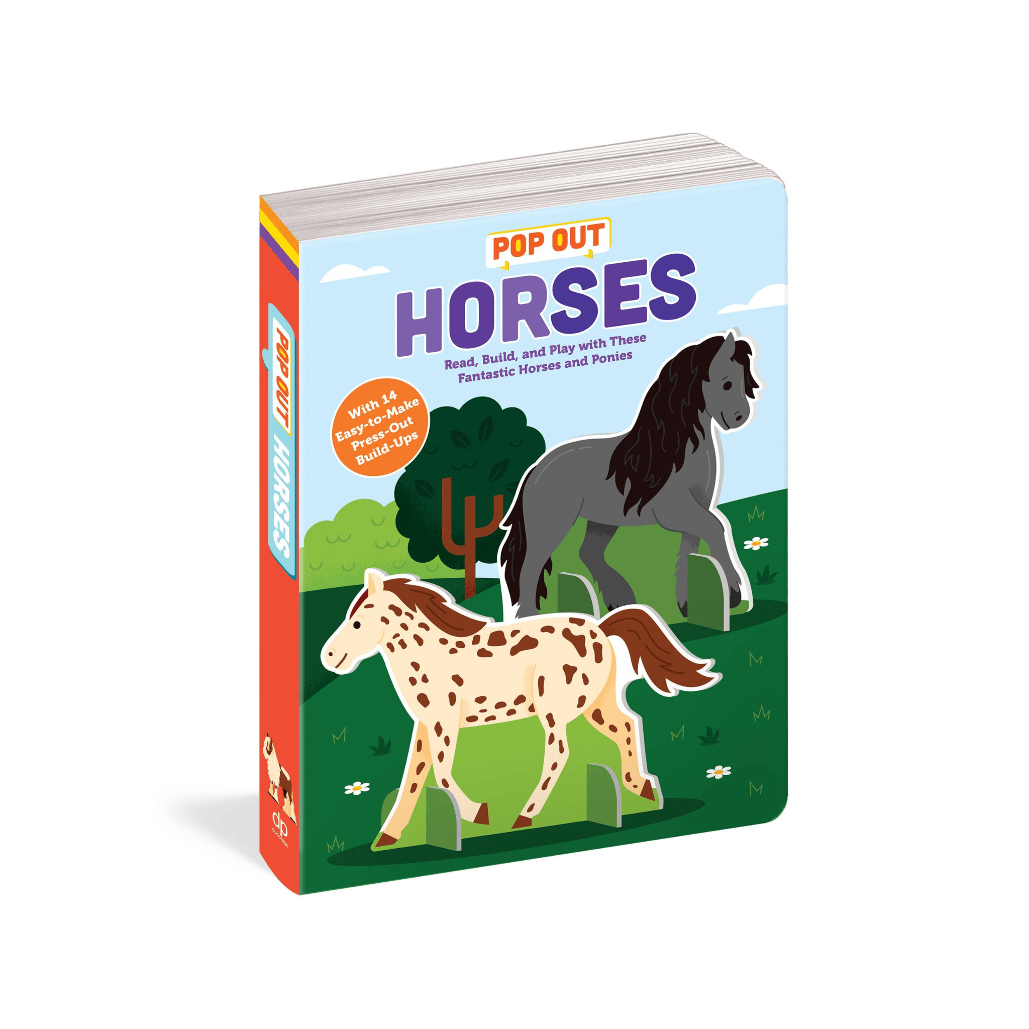 Children's book titled 'Pop Out Horses' with illustrations of horses on a white background