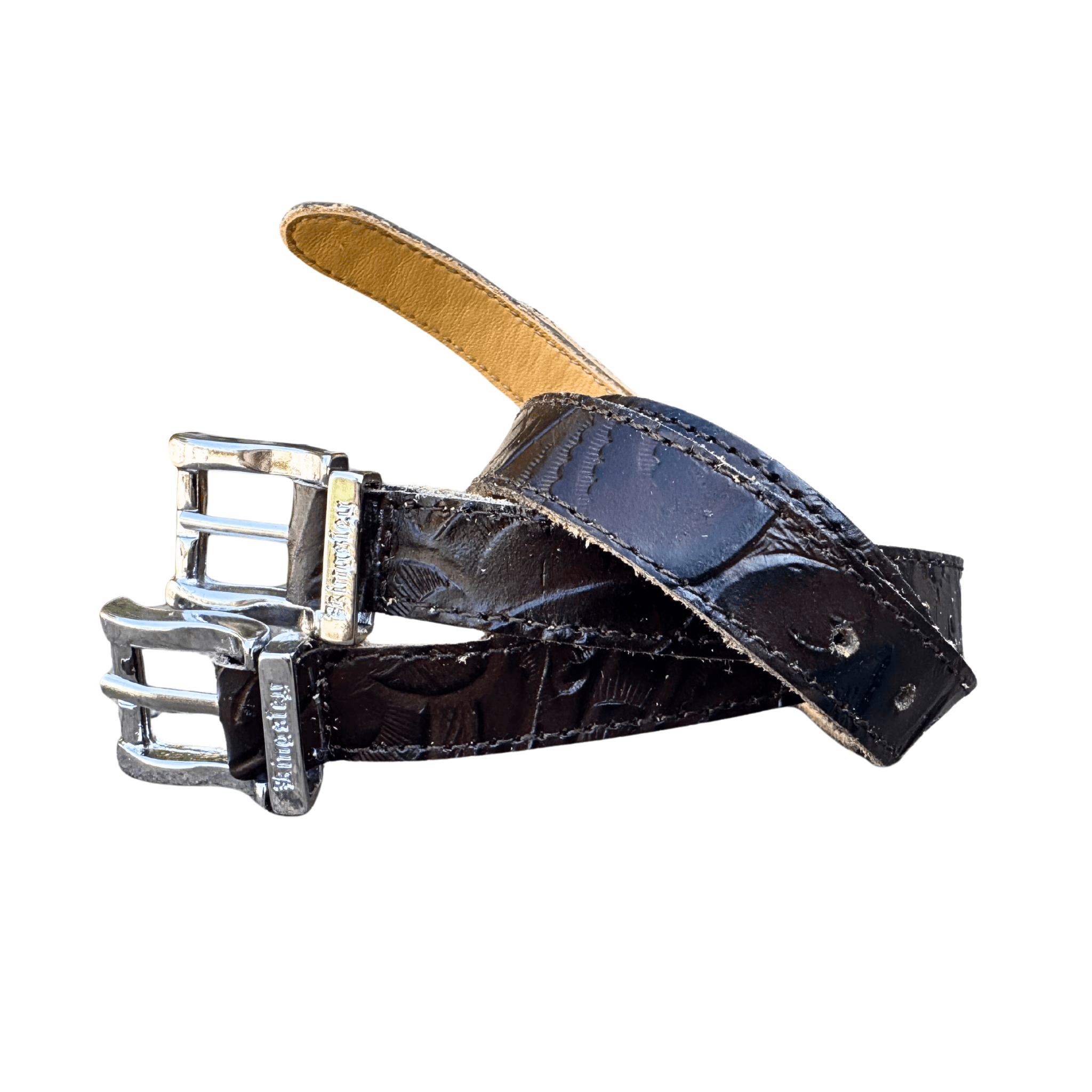 Kingsley Spur Straps - Engraved Brown with Silver Buckle