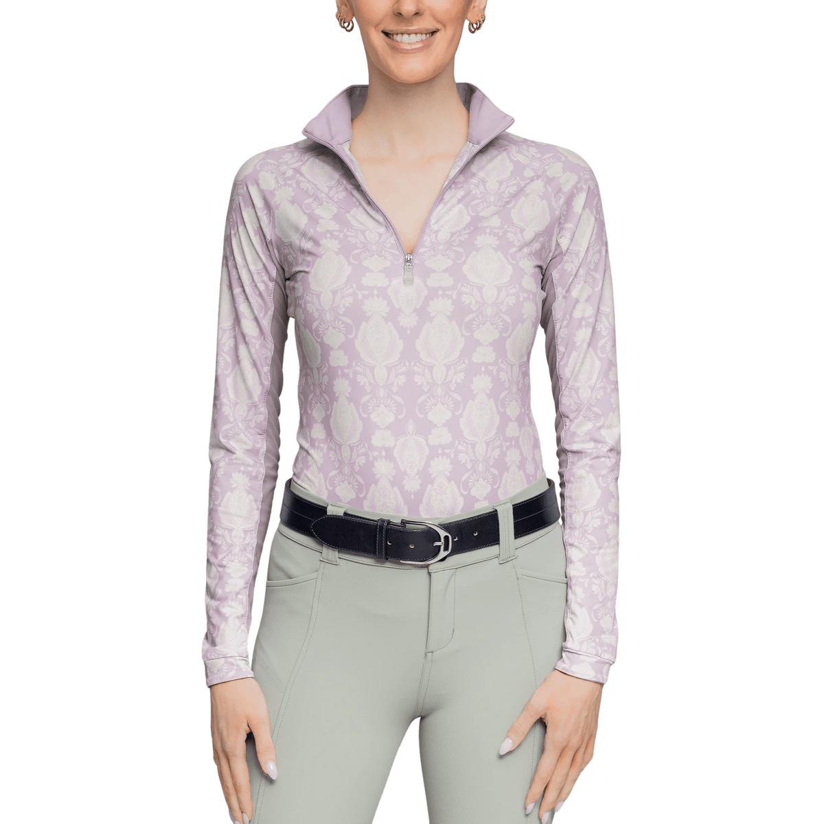 Chemise D'équitation KASTEL Danemark - Manches Courtes, Quart Zip, Corail/noir, Femme Grande Taille