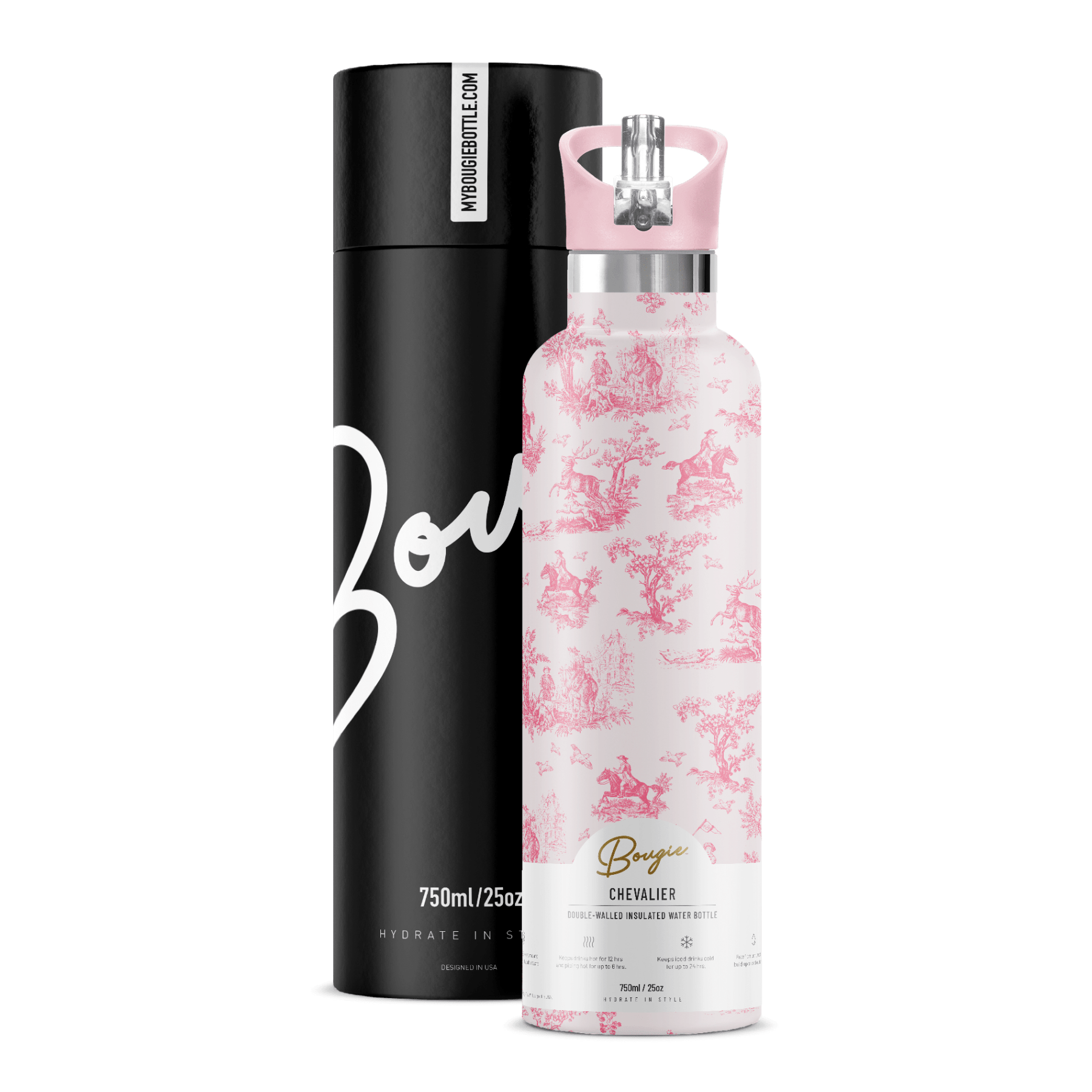 Pink Chevalier Toile 25 oz Insulated Water Bottle