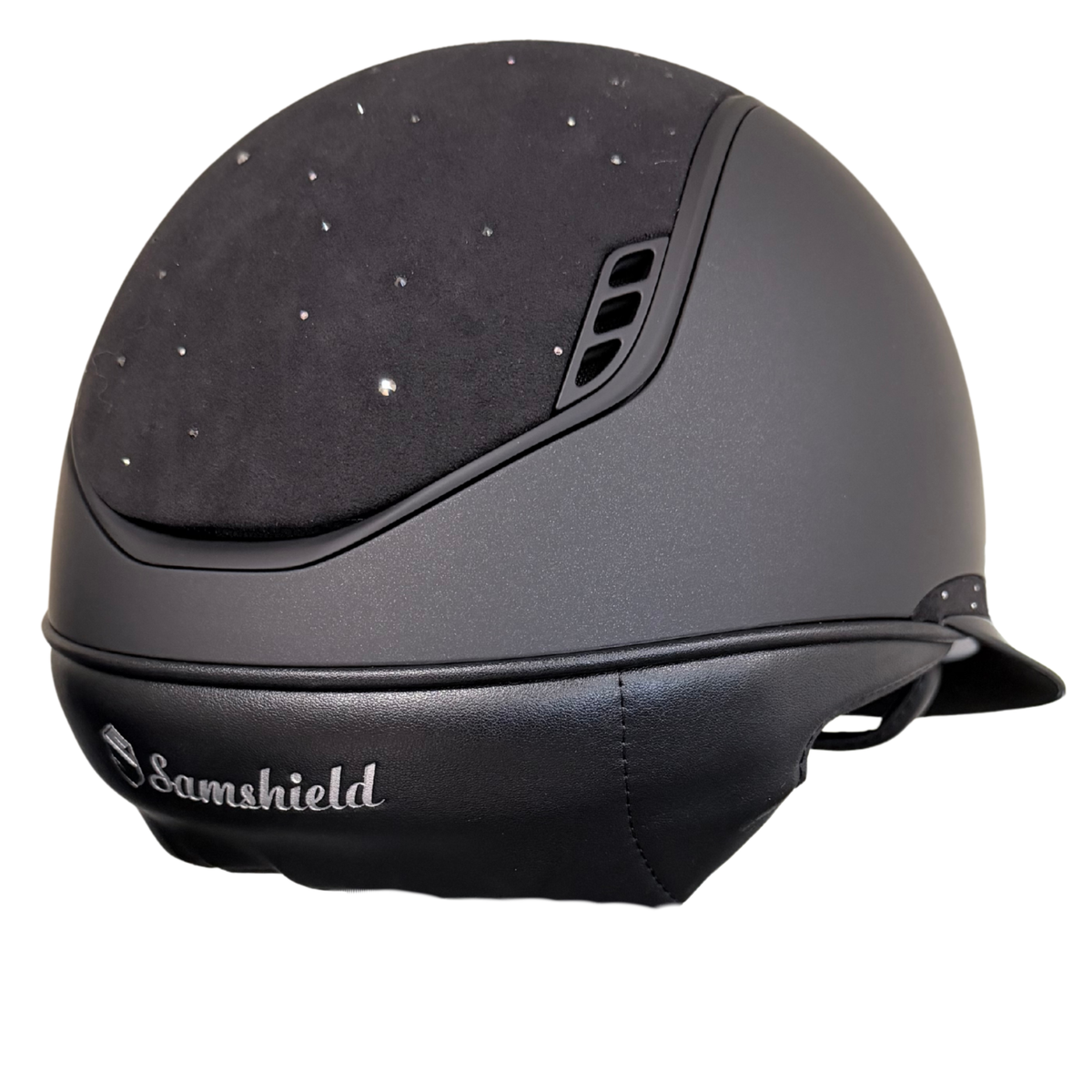 Samshield 2.0 Miss Shield Shadowmatt Helmet - Black with Black Matte Trim, Crystal Rain Top & Front Band