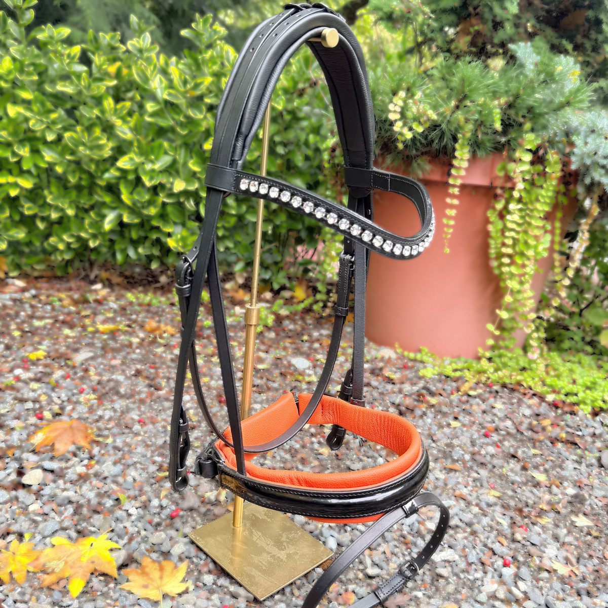 Otto Schumacher Warendorf Feel Good Snaffle Bridle with Black Patent and Tangerine Padding