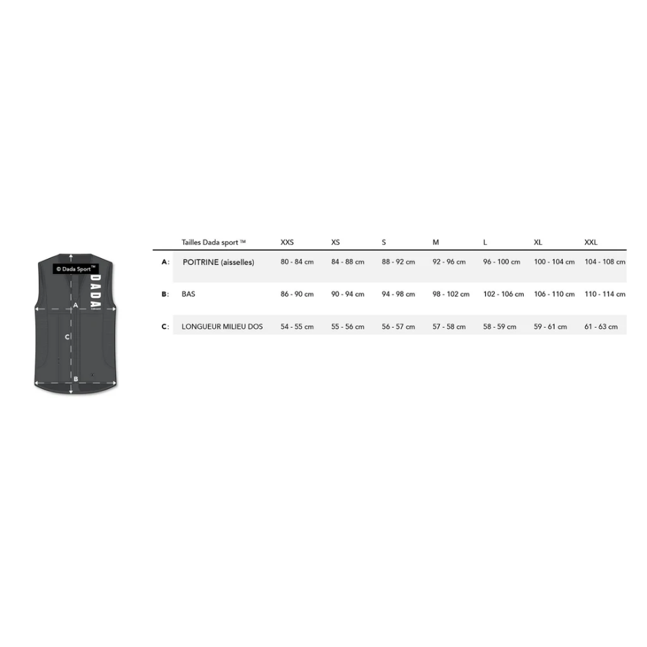 Dada Sport Air Bag Vest Size Chart