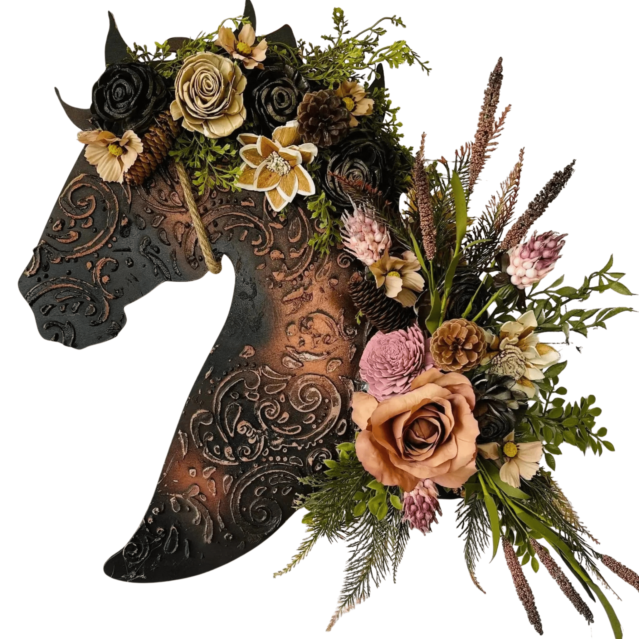 Wood Flower Horse Head Wreath