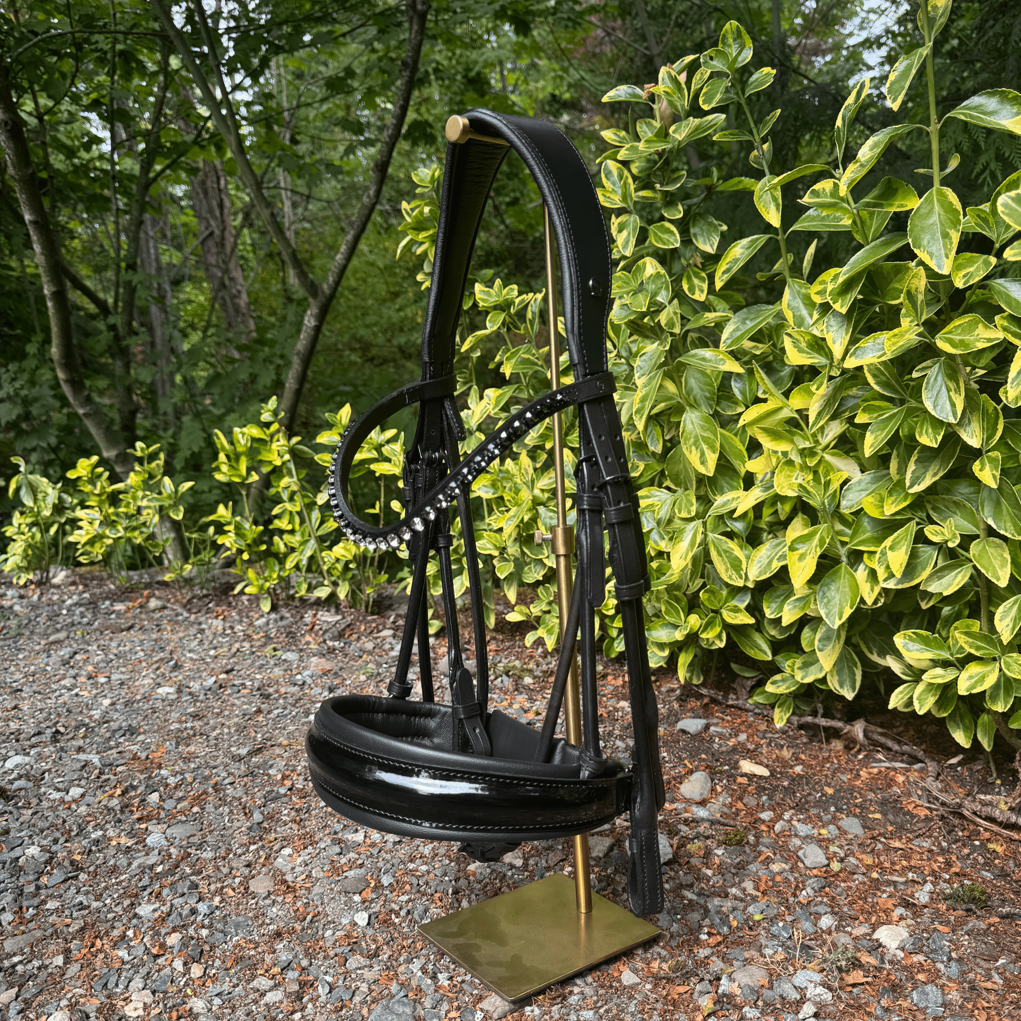 Otto Schumacher Bellevue Rolled Double with Black Patent and Shaded Rivoli Browband