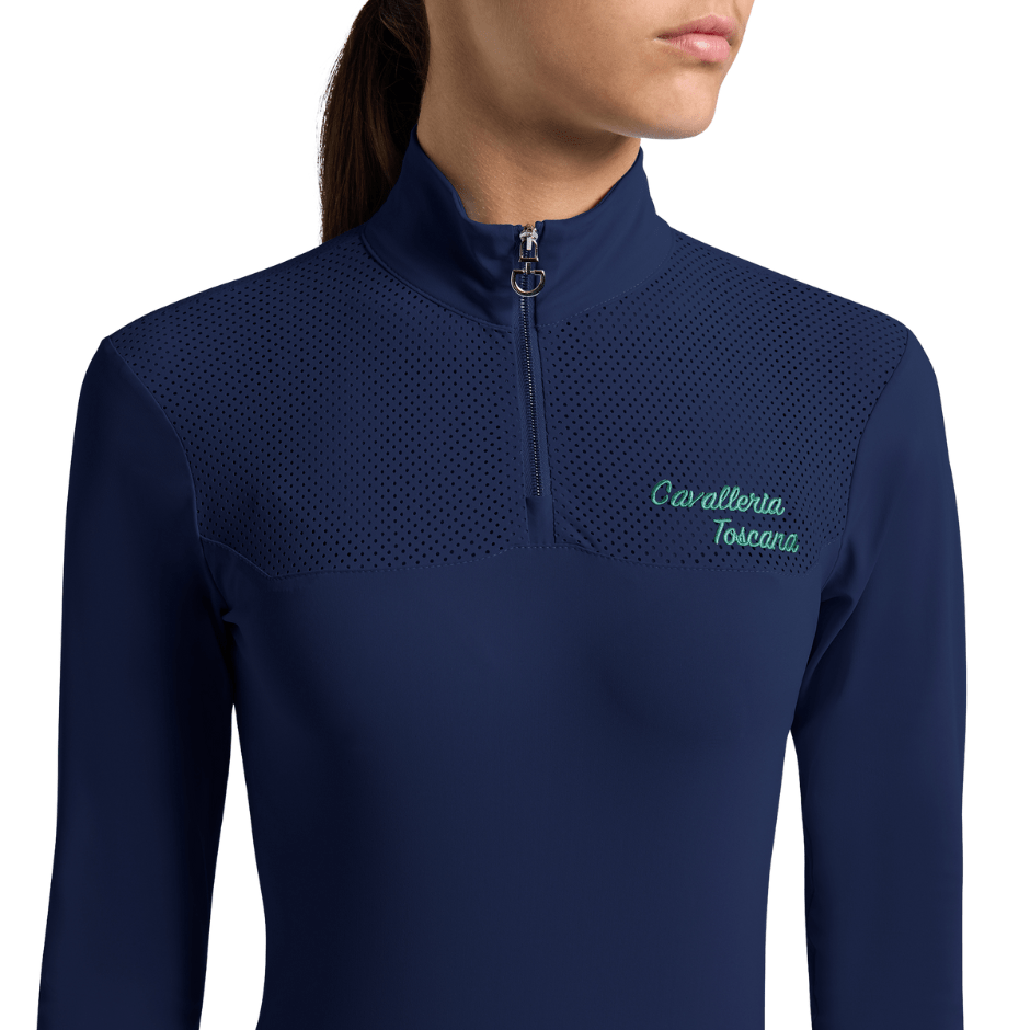 Cavalleria Toscana Junior Perforated Jersey Long Sleeve Training Polo - Royal Blue