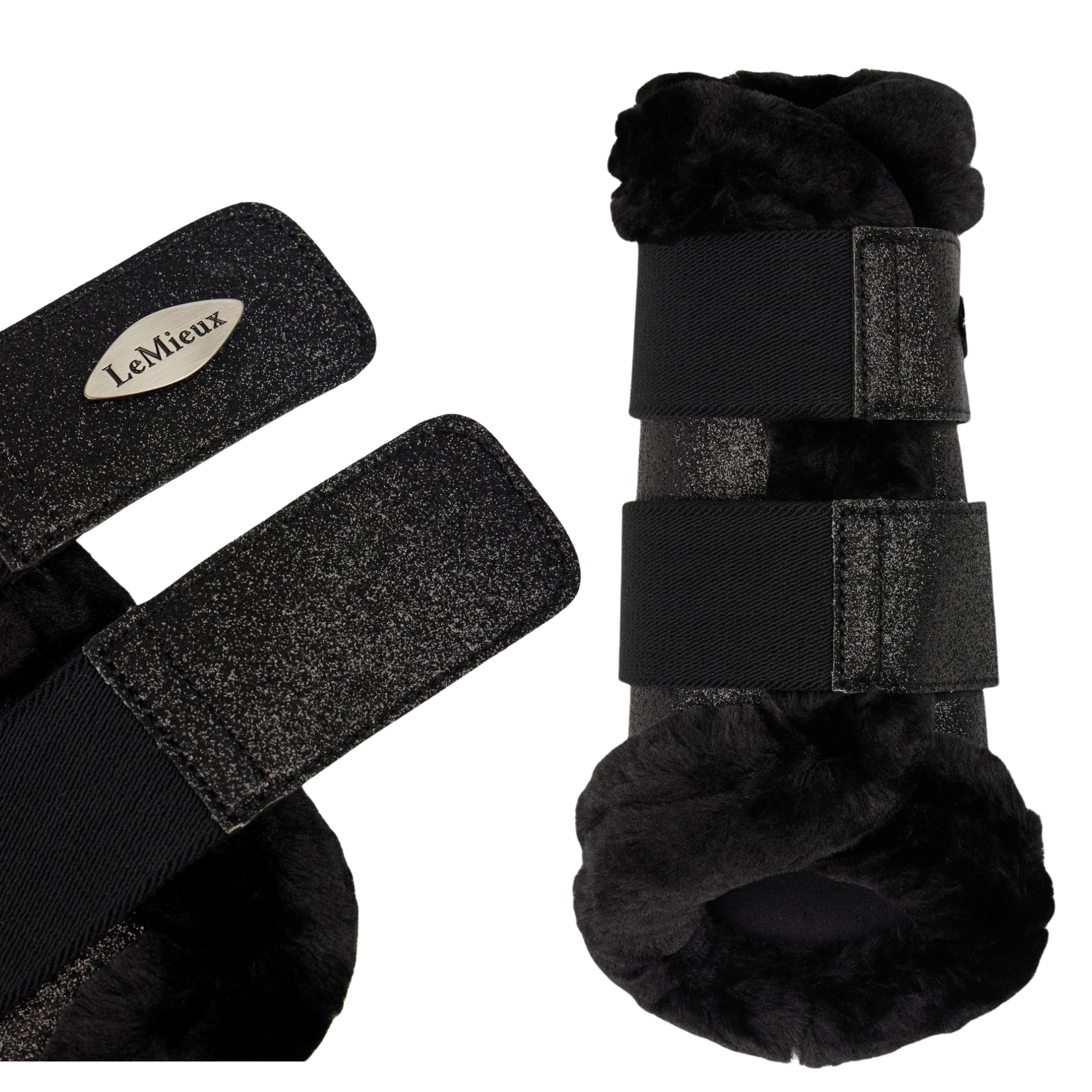 Black horse leg wraps with LeMieux branding on a white background