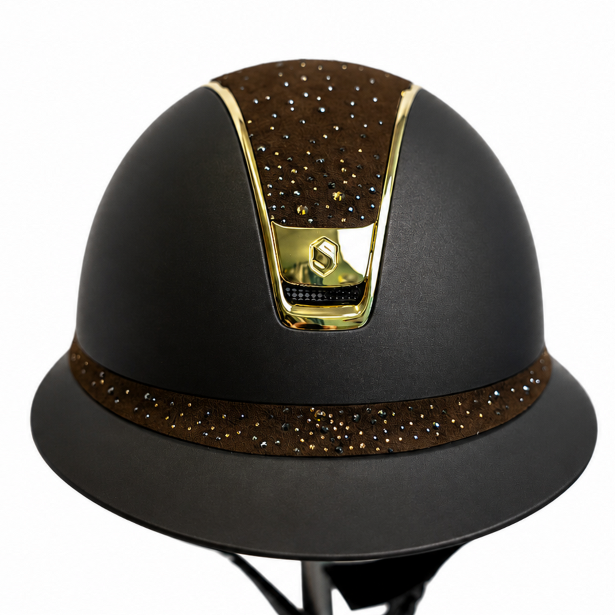 Samshield Miss Shield Shadowmatt V2 Riding Helmet - Brown with Crystal Fine Rock Top & Front Band
