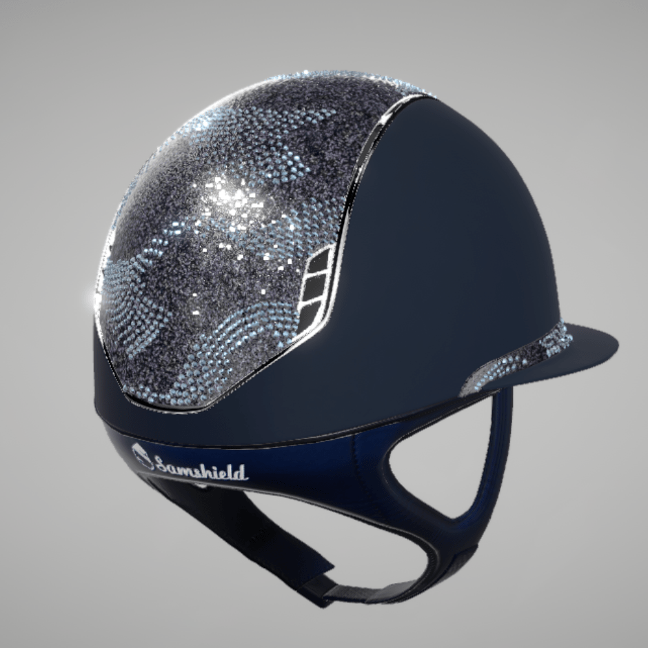 Samshield 2.0 Miss Shield Shadowmatt Helmet - Navy with Blue Crystal Intarsia Top & Frontal Band