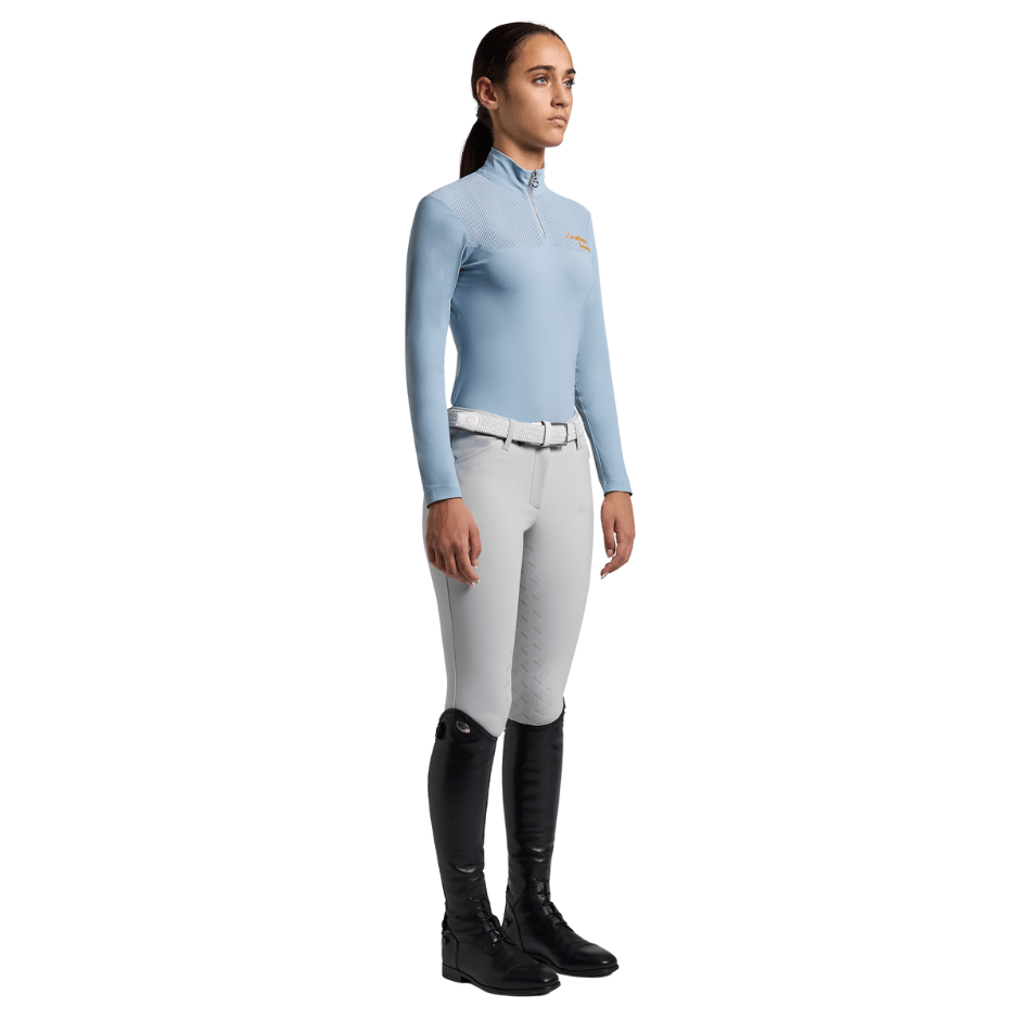 Cavalleria Toscana Junior Perforated Jersey Long Sleeve Training Polo - Blue Fog