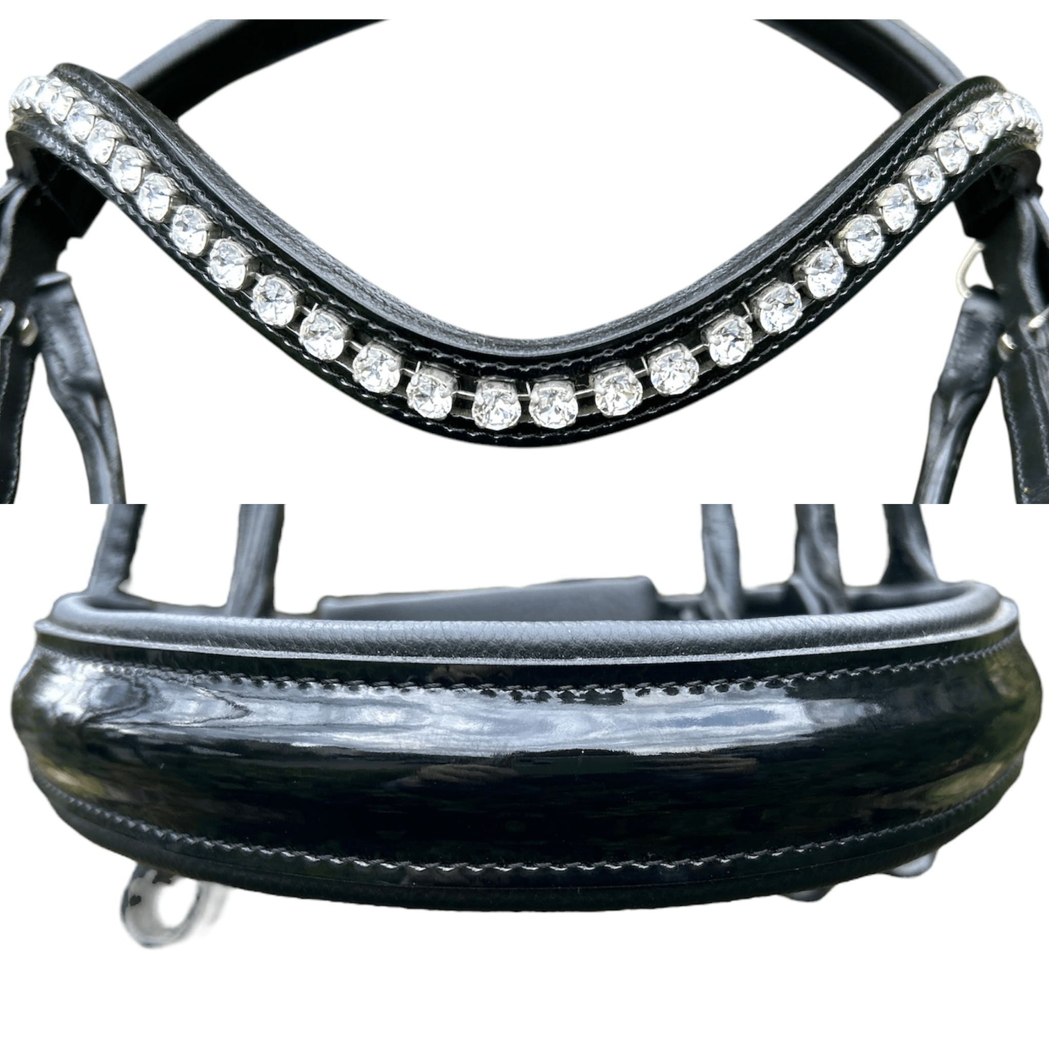 Otto Schumacher Bellevue Rolled Double with Black Patent and Crystal Browband