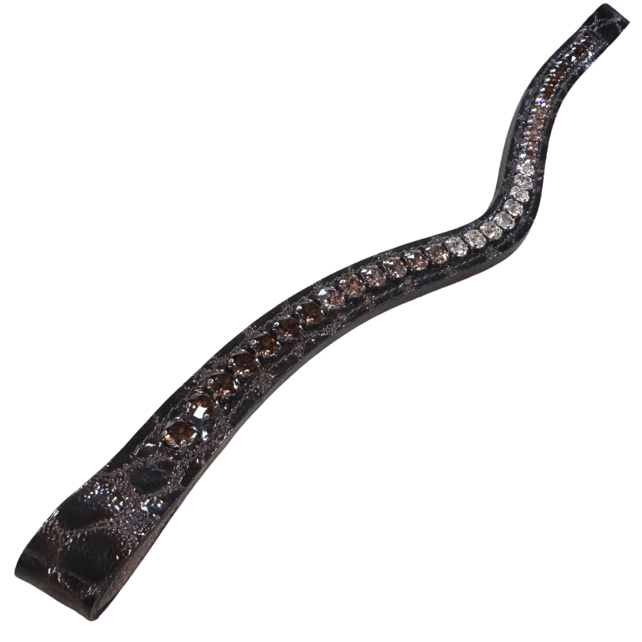 One of a Kind Otto Schumacher Browband - XL 8mm Tiffany Shade Ombre on Brown Patent Croc - Horse