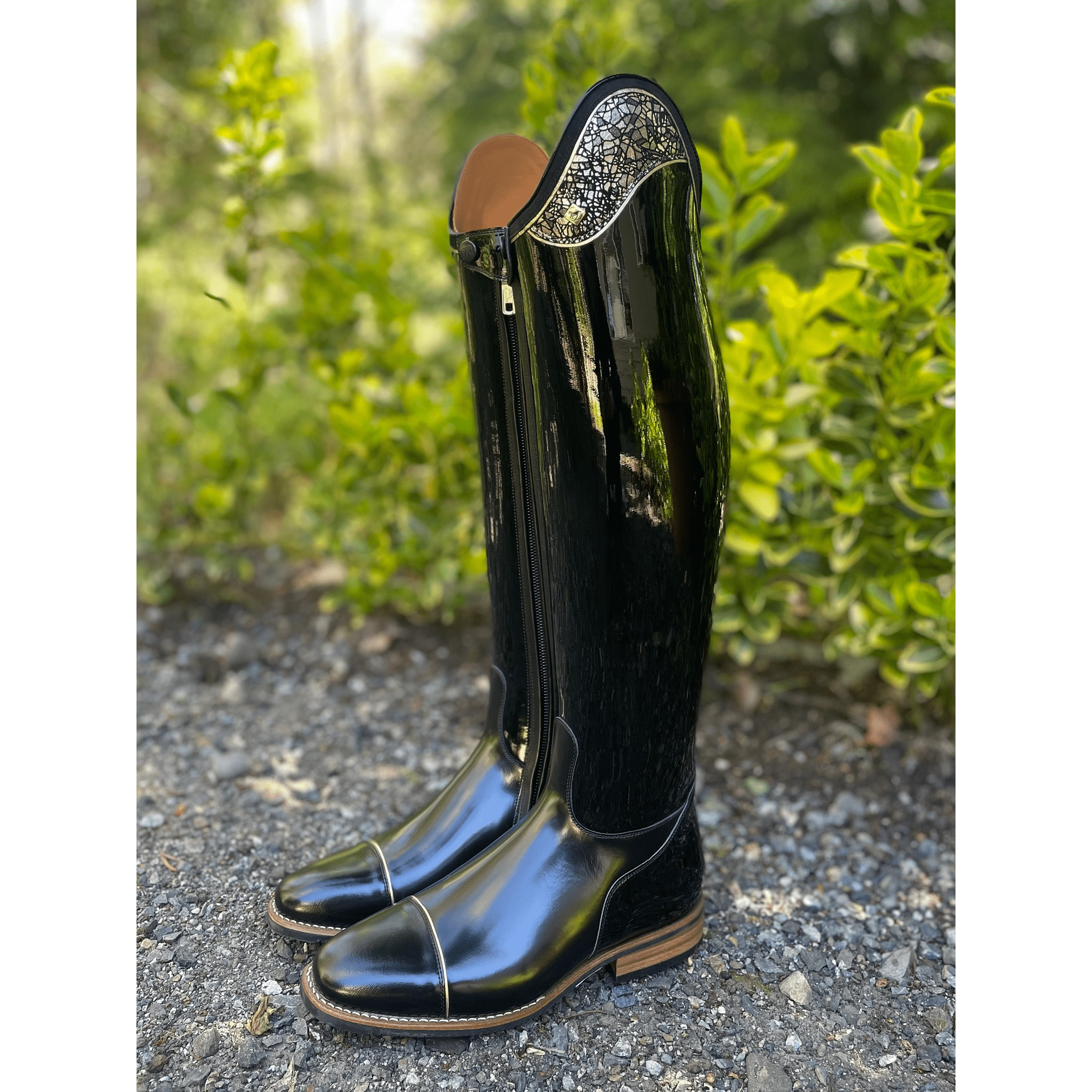 DeNiro Raffaello Dressage Boot - Black Patent with Dedalo Oro Uptop