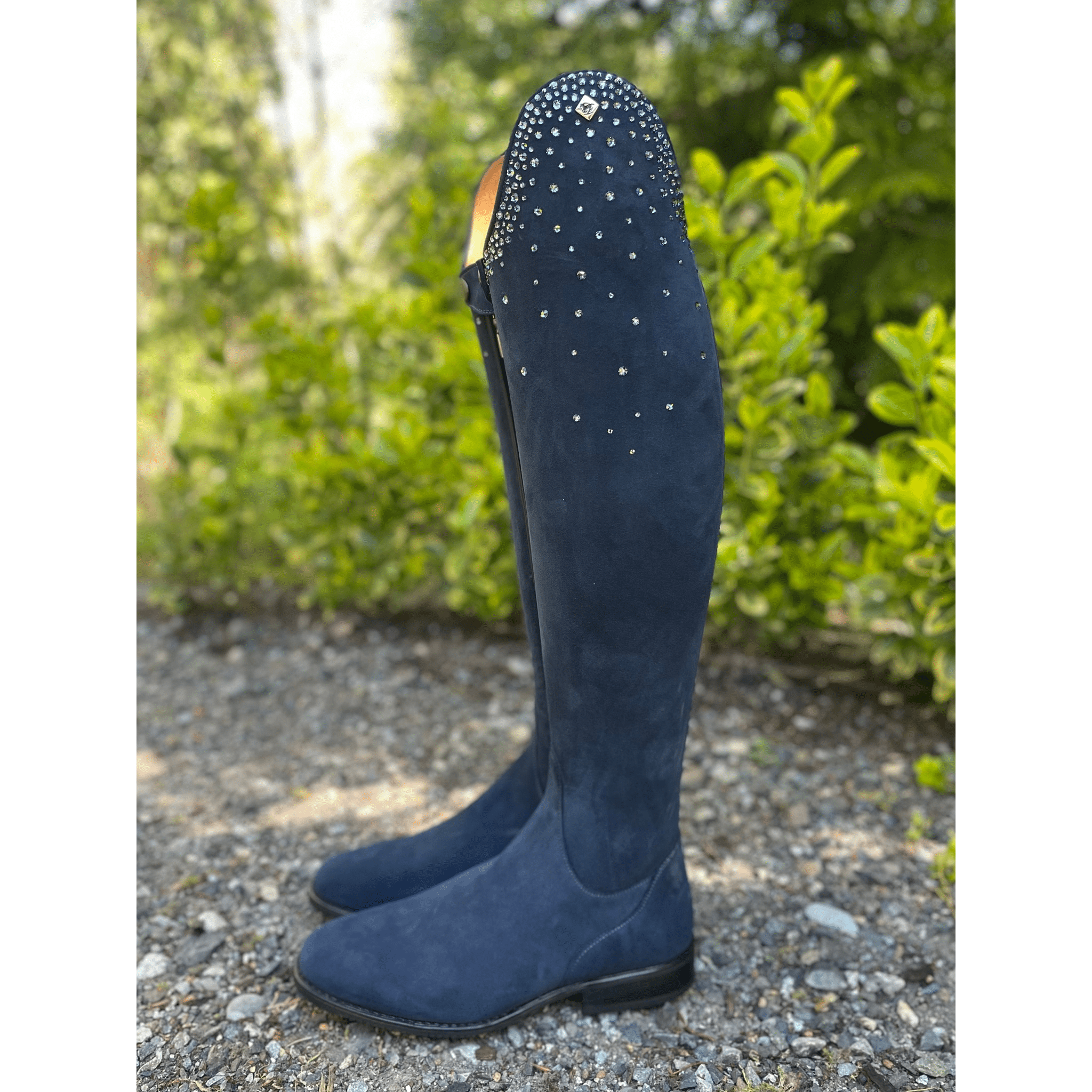 DeNiro Bellini Dressage Boot - Camoscio Suede Blue with Swarovski