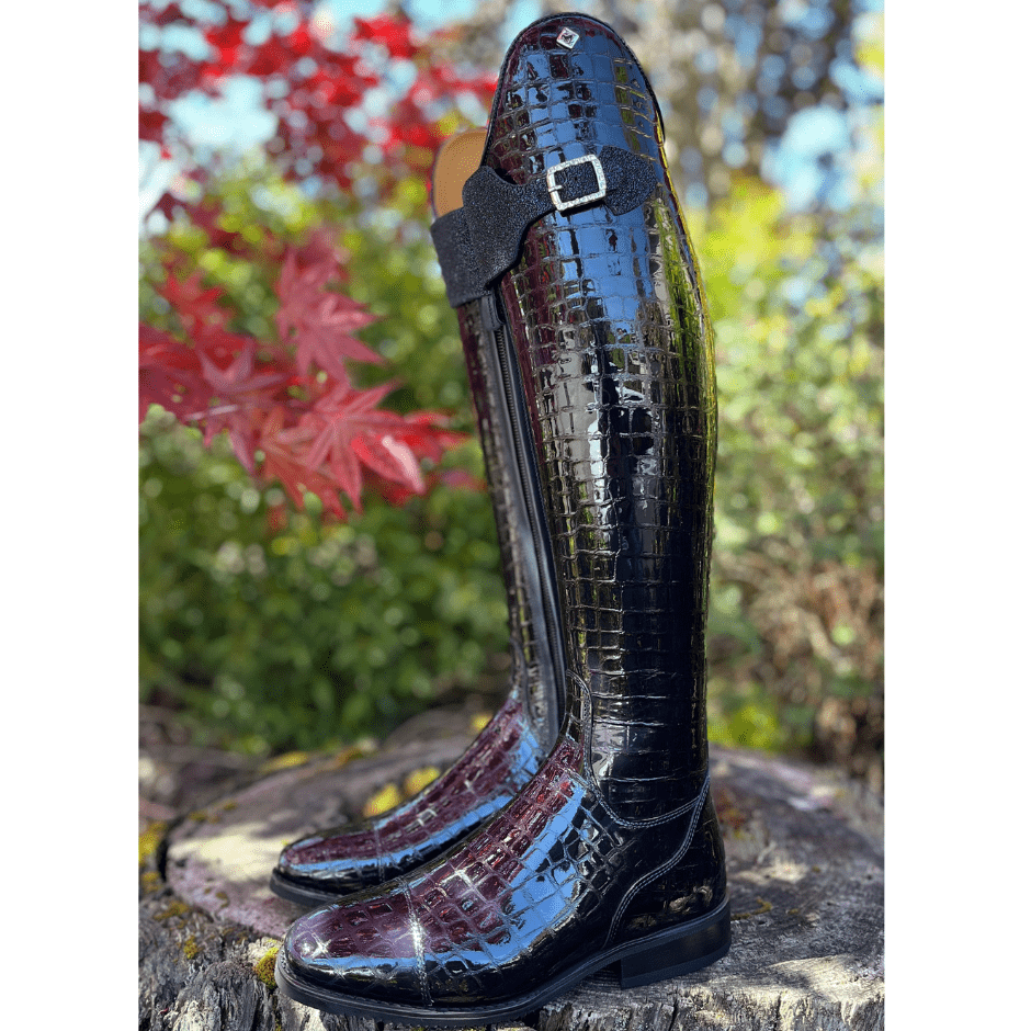 Custom DeNiro Bellini Dressage Boot Blue Lucidi witth Big Strap Olson s Tack Shop