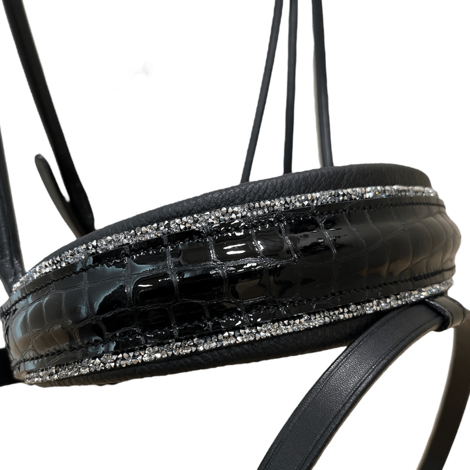patent croc noseband with crystal fineline