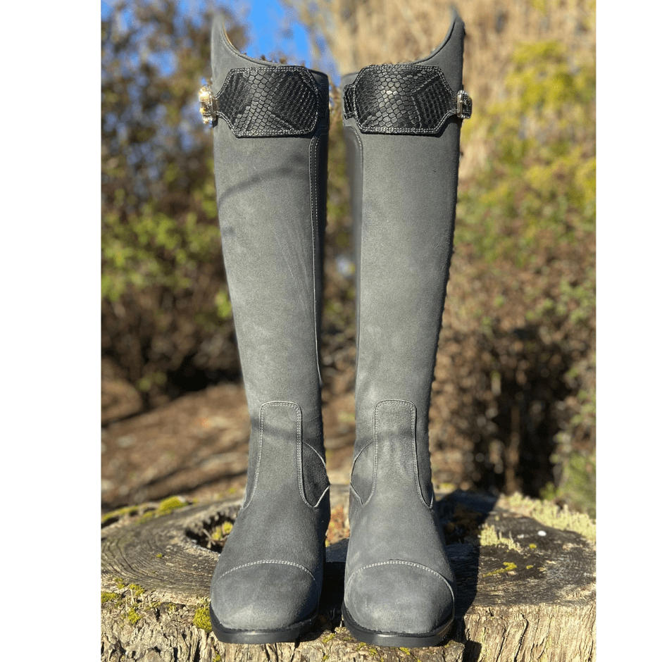 Custom DeNiro Dress Boot S3601 - Camoscio Grey with Regal Black Strap