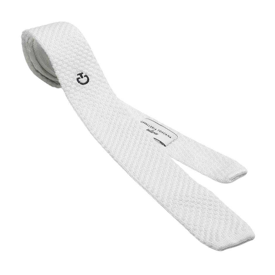 Cavalleria Toscana Men's Tricot Tie (white with black CT logo)