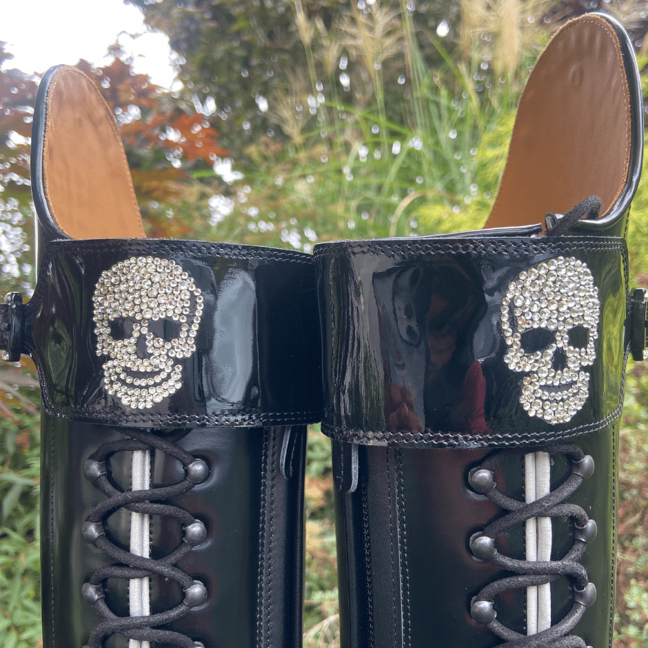 Custom DeNiro Tintoretto Dressage Boot - Brushed Black with Swarovski Skull Buckle
