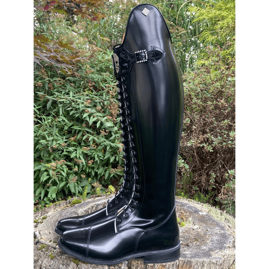 Custom DeNiro Tintoretto Dressage Boot - Brushed Black with Swarovski Skull Buckle