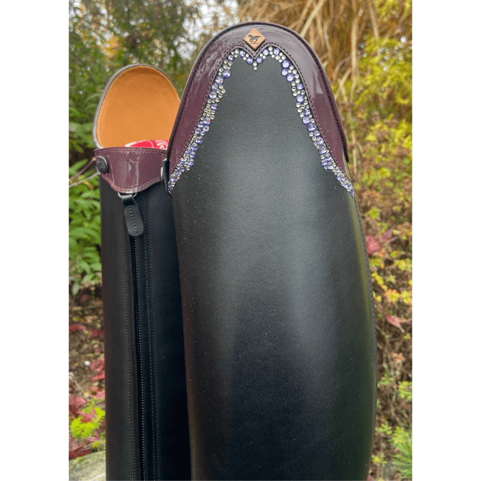 Custom DeNiro Raffaello Dressage Boot - Black with Patent Prugna & Swarovski Rondine