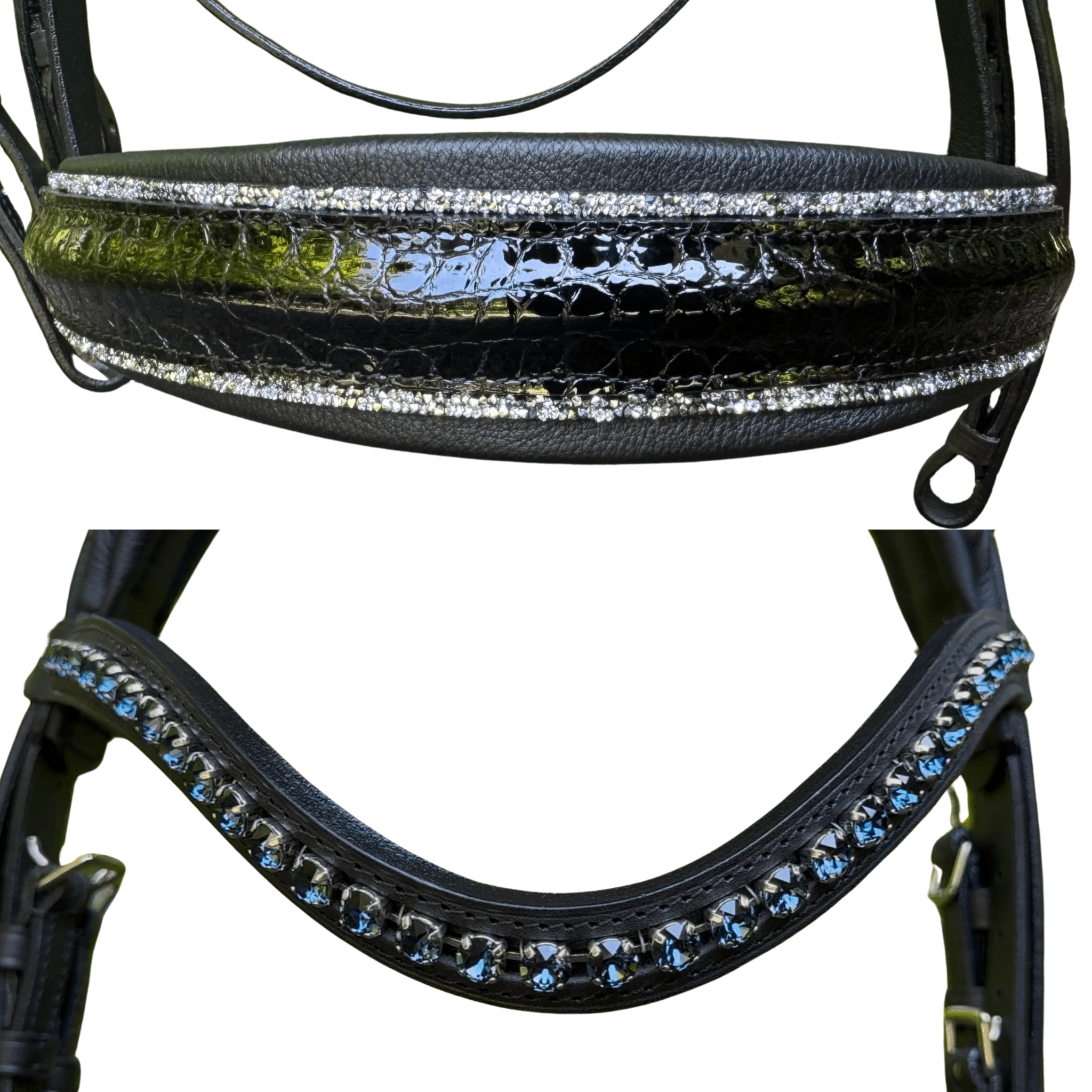 Otto Schumacher Warendorf Feel Good Flat Double Bridle Black Patent Croc and Crystal Fineline
