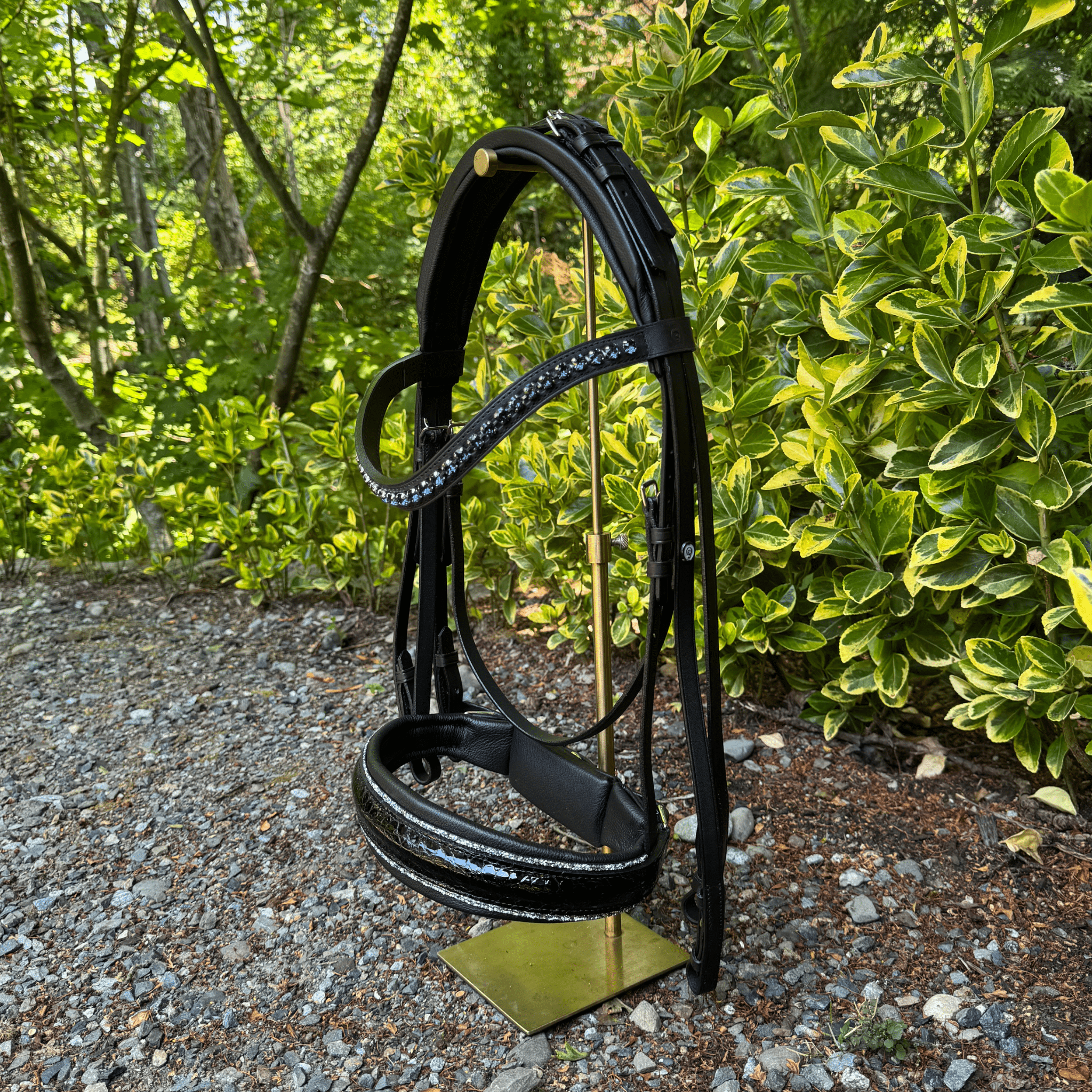 Otto Schumacher Warendorf Feel Good Flat Double Bridle Black Patent Croc and Crystal Fineline