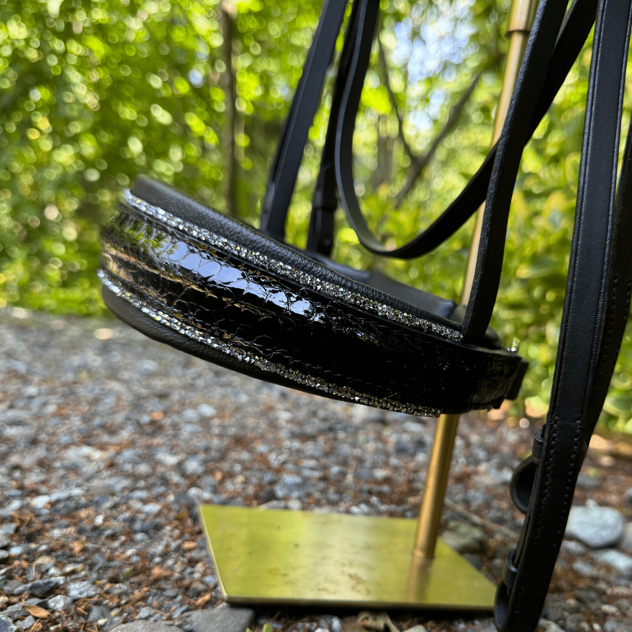 Otto Schumacher Warendorf Feel Good Flat Double Bridle Black Patent Croc and Crystal Fineline
