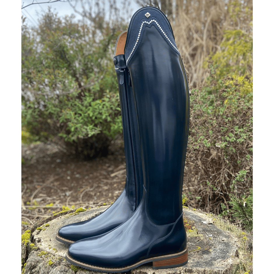 Custom Bellini Dressage Boot - Brushed Blue with Blue Stardust & Swarovski Rondine Top - 38 MA/M