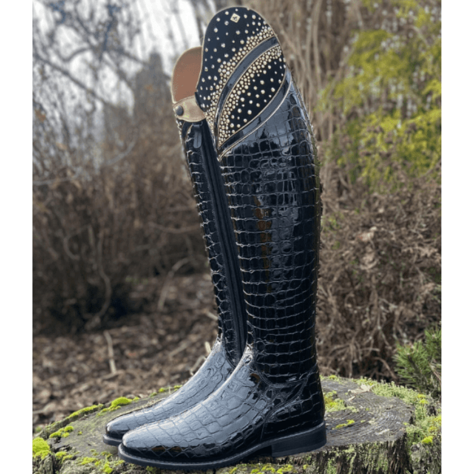 Custom DeNiro Bellini Dressage Boot - Black Lucidi & Black Patent Hunter Liz Top